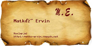 Matkó Ervin névjegykártya